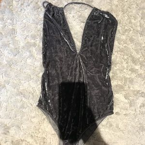 Silver velvet body suit
